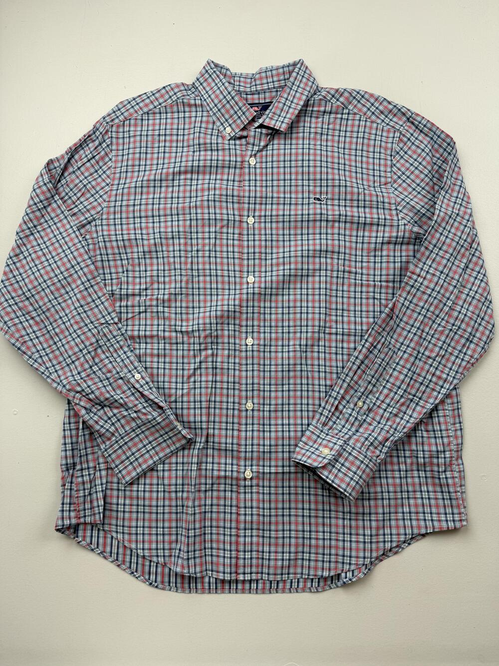 Vineyard Vines Whale Shirt Mens XL Blue Plaid Long Sleeve Button Down Casual